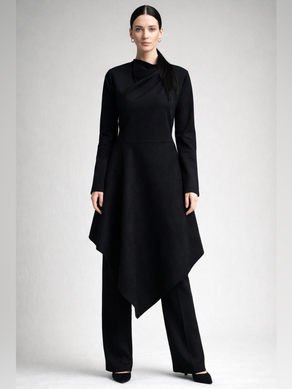 Marni high low Black Asymmetric Hem Long Sleeve Dress mix media 42 M-L